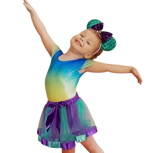 Mermaid Mouse Costume 5-8 Yrs Purple & Green Tutu with Mouse Ears Headband - Picture 5 of 6